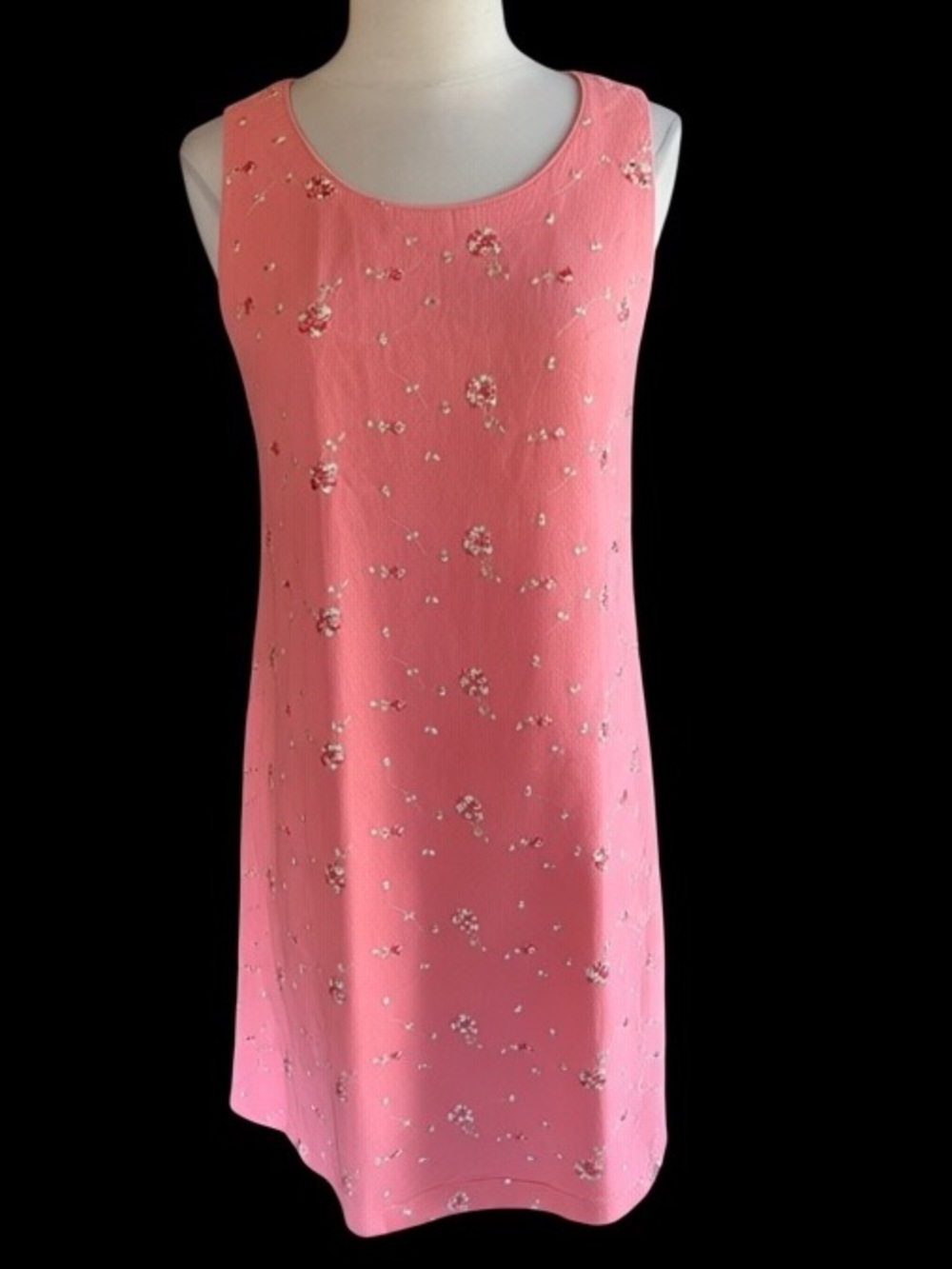 1990s Studio C Floral Embroidered Salmon Linen/Rayon Blend Cottagecore Dress